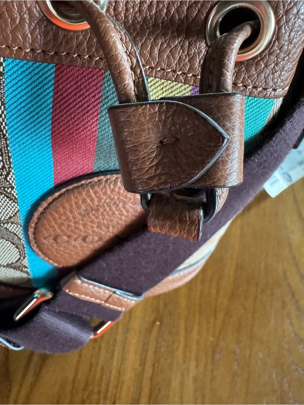 Coach Dempsey Signature Stripe Bucket Bag in Brown with Multicolor Stripe - Picture 11 of 15